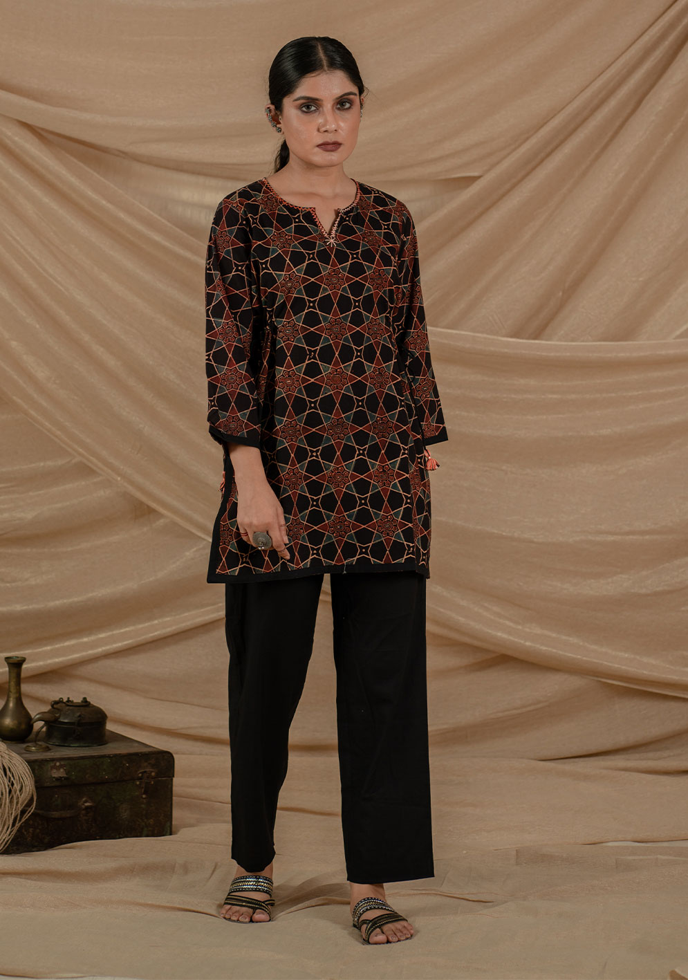 Hahdadpur ajrakh embroidered tunic top